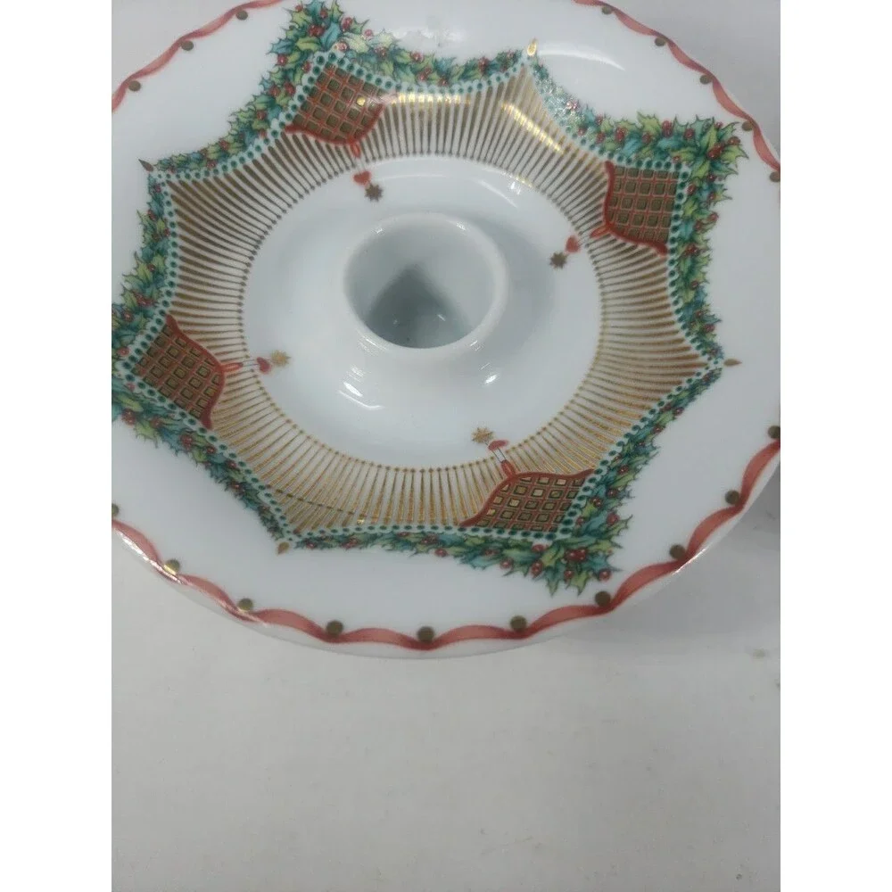 Royal Copenhagen Vintage Christmas Joy Candle Holders 501 Holly & Gold Design